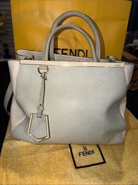 Fendi 2Jours white and rare mint green Medium Tote Bag